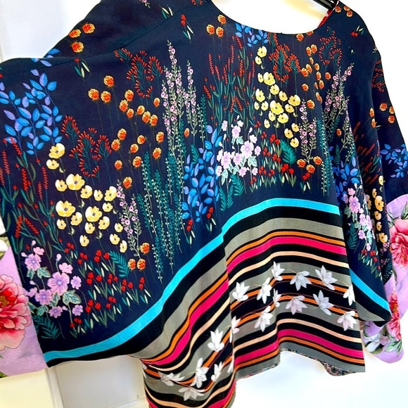 Johnny Was Angie Shrug Striped Floral Print V Neckline Button Down Blouse Small - Picture 8 of 10